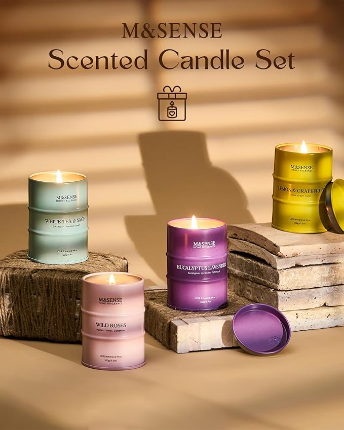 Fall Candles Set | Mini Scented Candles Gift Set | 4 Pack Candles for Home Scented Candle,Citrus Lemon Lavender Rose Sage Candle,Gift Set for Women and Men,Soy Wax 14 oz 86 Hour
