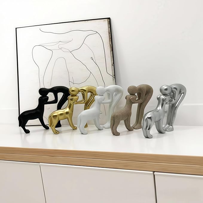 Sand Human and Dog Statue Decoration, Cute Pet Sculpture Home Decor Tabletop Ornament Office Living Room Bedroom Home, for Dog Lovers Friends Family Decoration