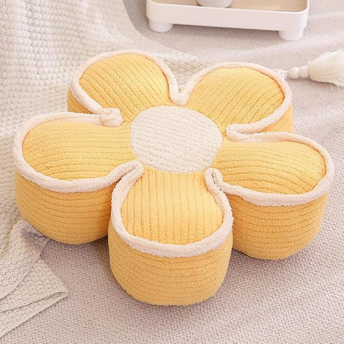 Sexysamba Flower Shaped Floor Seat Pillows Cushions 19.7" x 5.9", Cute Aesthetic Daisy Flower Decorative Throw Pillows Preppy Floor Seating Cushion for Girls Bedroom Room Sofa Chair Decor,Yellow