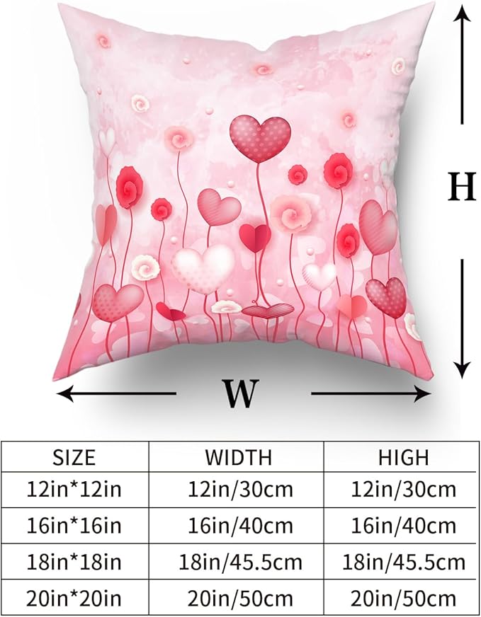 Giwawa Love Hearts Pillow Cover Set of 2 Red Pink Dots Heart Floral Cushion Covers Valentines Day Decorative Square Cotton Throw Pillowcases 20x20 Inches for Couch Sofa Bedding Wedding Holiday