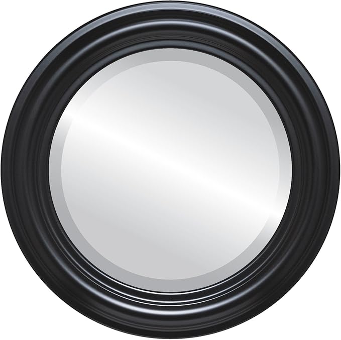 OVALCREST Round Beveled Wall Mirror for Home Decor - Philadelphia Style - Matte Black - 18x18 Outside Dimensions