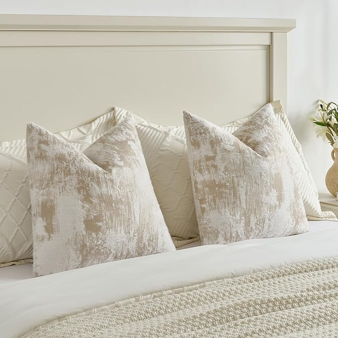 FUTEI Brown White Decorative Throw Pillow Covers 12x20 Inch Set of 2,Soft Faux Cashmere Jacquard - Textured & Cozy Pillow Case,Modern Home Decor for Couch Bed Living Room