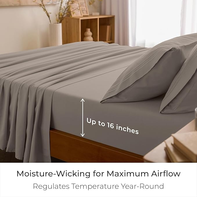 Mellanni King Sheets Set - 4 PC Iconic Collection Bedding - Hotel Luxury, Extra Soft, Cooling Bed Sheets - Wrinkle, Fade, Stain Resistant (King, Tan)