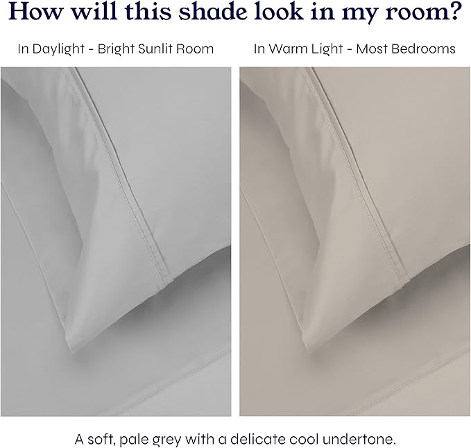 2-Pack Twin XL Sheet Set Cotton - 400 Thread Count 100% Cotton Sateen - Extra Soft, Breathable & Cooling Sheets, Wrinkle Resistant twin XL Sheet Sets, 2 Sets of Deep Pocket Bed Sheets - Light Grey
