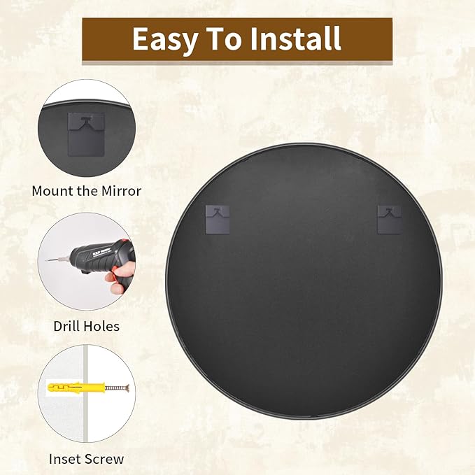 Round Mirror Wall Mounted Mirror - 28" Circle Mirror Bathroom Vanity Mirror with Aluminum Frame for Bedroom Living Room, Entryway Decor Black Mirror