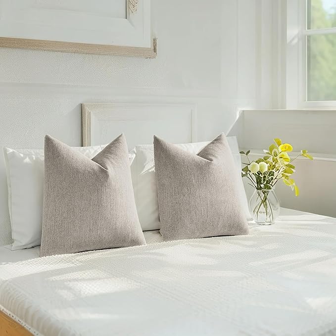HAUSSY Oatmeal Throw Pillow Covers 16x16 Inch Set of 2,Boho Decorative Faux Linen Throw Pillows Cozy Farmhouse Accent Cushion Covers,Home Decor for Couch Sofa Bed Living Room