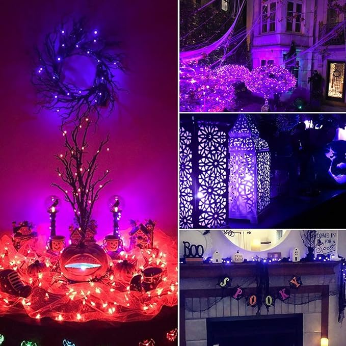 Halloween Purple Fairy String Lights: 12 Pack 7 Ft 20 LED Battery Operated Firefly Lights on Black Wire Starry Moon Lights for DIY Party Bedroom Patio