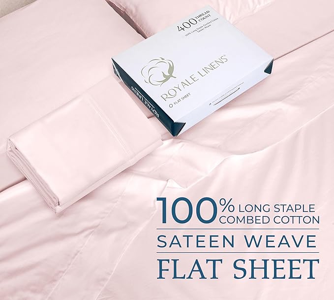 400 Thread Count 100% American Grown Cotton Pink Flat Sheet Only - Cooling Sheets - Luxury Sateen Weave - Full Size Flat Sheet Sold Separately - Super Soft Cotton Top Sheets (Full, Kyoto Blush)