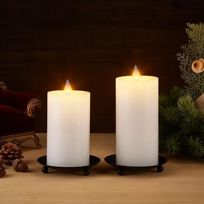 Flameless Pillar Candles Flickering with Remote Timer, Battery Operated LED Candles Up to 400 Hours, 3D Moving Flame Real Wax Candles, Set of 3, D3 x H4, 5", 6",Remote Included (White).