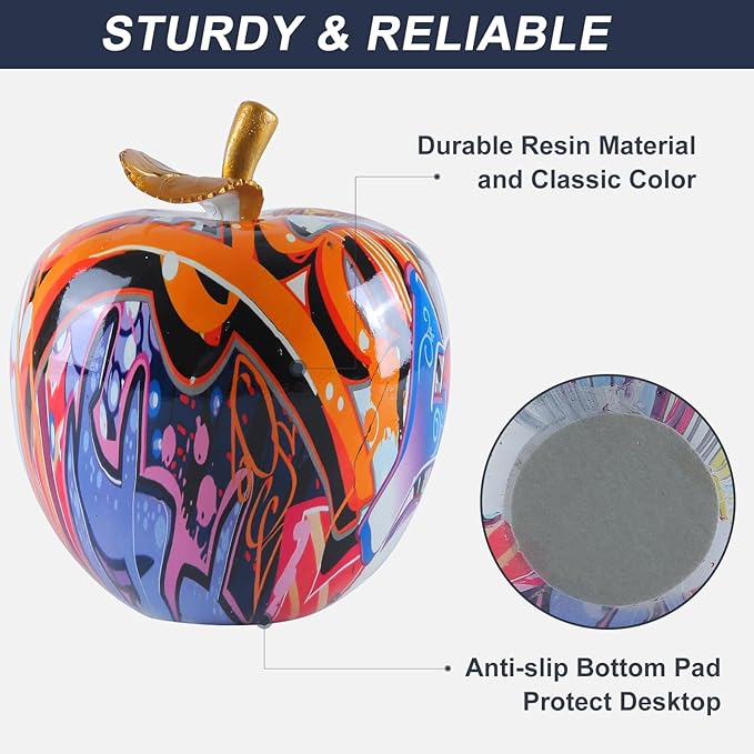 Colorful Fruit Figurines Apple Statue Decorations,Abstract Graffiti Apple Resin Sculpture for Table top Ornament Home Decor Christmas eve Gift(Large)