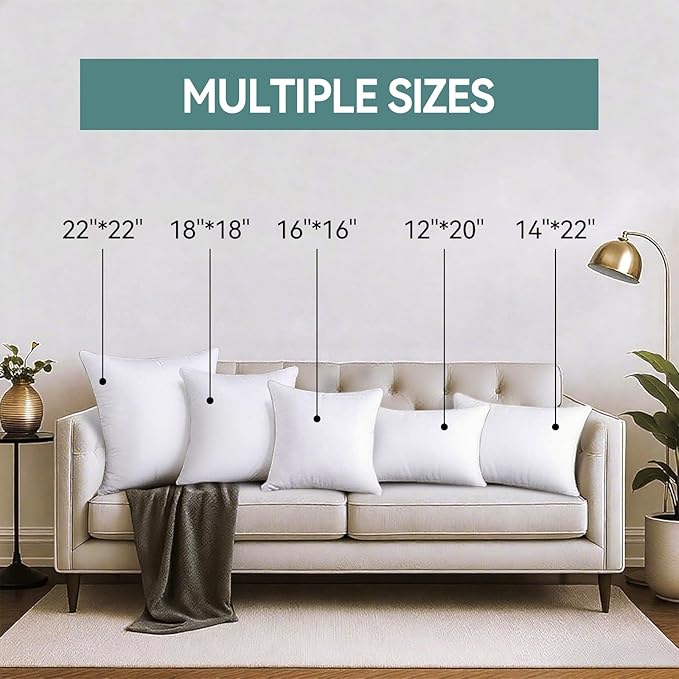 20 x 20 Throw Pillow Inserts, Pack of 2 White, Square Form Cushion Stuffer for Garden, Bench, Patio, Lightweight Soft Fillers for Sofa, Bed, and Home Décor