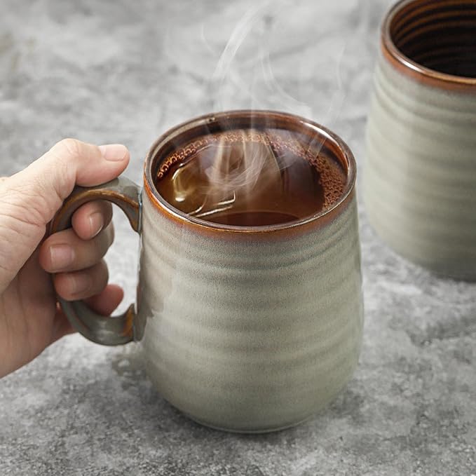 Hasense Coffee Mugs Set of 4, 12 oz Coffee Cups Ceramic, Stoneware Latte Mug with Large Handle for Coffee, Tea, Milk and Chocolate,Easy Hold & Clean, Dishwasher & Microwave Safe, Light Grey