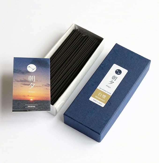 Natural Sandalwood Incense Sticks, Low Smoke, 40g by Asayu Japan