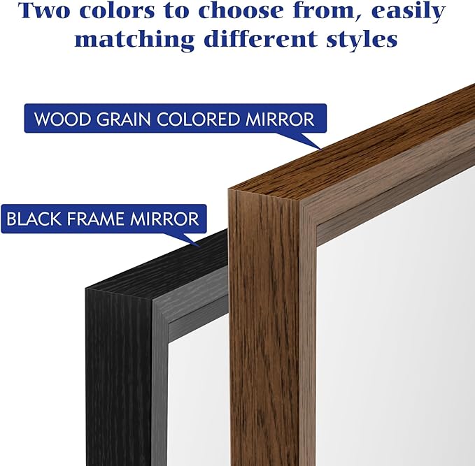 28x36 Inch Rectangle Walnut Bathroom Mirror, Anti-Rust 4MM Tempered Glass, Modern Vanity Mirror for Bathroom, Horizontal or Vertical Wall Mount