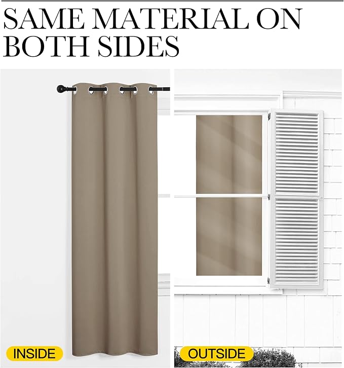 NICETOWN Sleek Blackout Curtains 63 inches Length for Small Windows, Noise Reducing and Block Draft Panels for Door Doorway Laundry Office Luxury Decor Theme (2 Panels, Taupe, W42 x L63 -Inch)