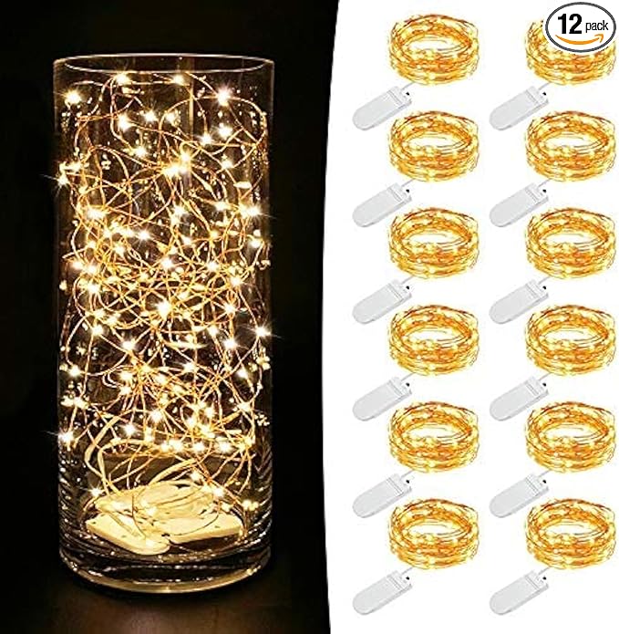 MUMUXI 12 Pack 7.2ft Fairy Lights Battery Operated String Lights, 20 Mini LEDs for Centerpiece Table Decorations, Wedding Party Bedroom Mason Jar Christmas Decor, Warm White