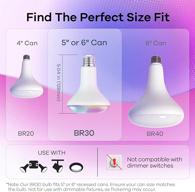 OREiN Matter Smart Light Bulb, BR30 Smart Bulbs with Remote 650LM 60W, Recessed Color Changing Bulbs RGBTW, Smart Flood Light Bulb Compatible with Alexa, Apple Home, Google Home, SmartThings, 4Pack