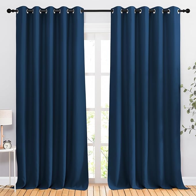 NICETOWN Blackout Room Divider Curtains 118 inches Long, Grommet Thermal Window Treatments Sound Reducing Drapes for Sliding Glass Door, Moroccan Blue, W66 x L118, 2 Pieces