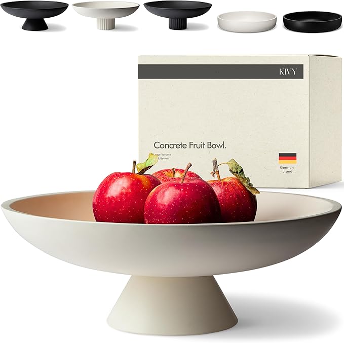 KIVY Concrete Fruit Bowl for Kitchen Counter - Large Decorative Bowl for Home Decor - Modern Fruit Basket for Entryway Table - Pedestal Bowl - Decorative Bowls for Home Decor - White Fruit Bowl Decor