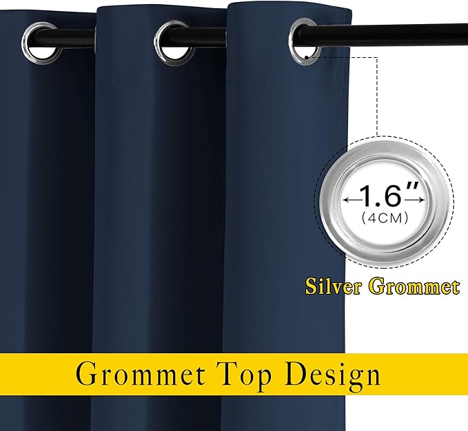 NICETOWN Window Drapes Long Curtains - (52 inches Wide x 120 inches Long, Navy, 2 Pieces) Living Room Panels Grommet Top Window Treatment for Hall & Guest Room