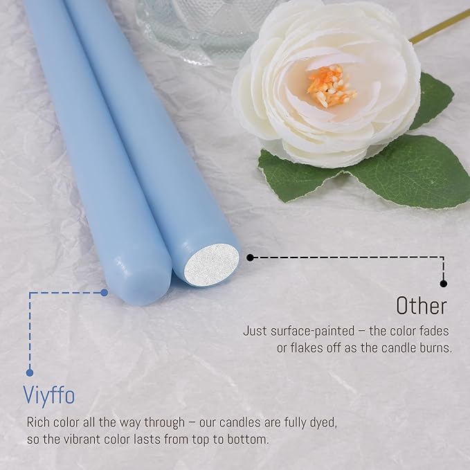Viyffo Taper Candles 12 Inch 4 Pack Blue, 9 Hour Burn Unscented Dripless & Smokeless Decorative Candles for Dinner, Wedding & Home Decor