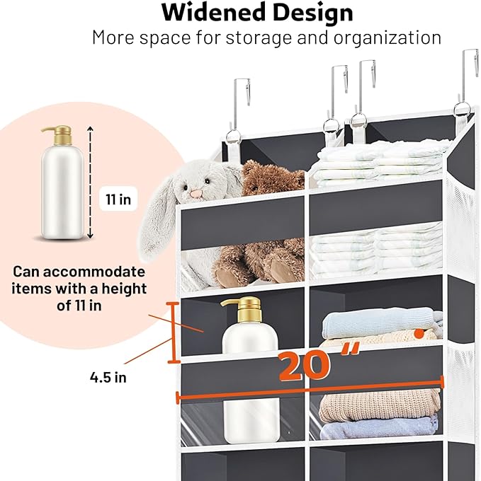 2 Pack Over the Door Organizer 5 Tiers, Extra Large Behind Door Storage of 10 Compartments, 80 lbs Weight Capacity Over Door Organizer, Door Hanging Organizer for Closet, Diaper Organizer,Room storage