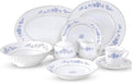 Lynns Paradise Royal Rose Floral 45-Piece Dinnerware Set | Silver Trim | Embossed Swirl | Plates & Bowls Sets | Apartment Essentials | Home Kitchen Accessories | Floral Print