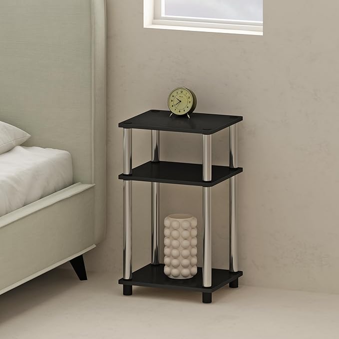 Furinno Just 3-Tier Turn-N-Tube Open Storage Nightstand, 2-Pack, Americano, Stainless Steel Tubes