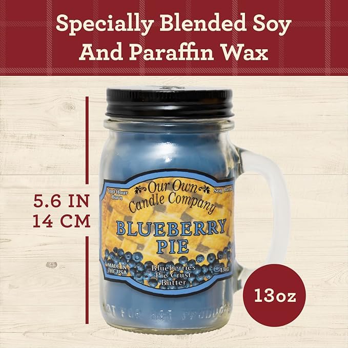 Our Own Candle Company, Blueberry Pie Scented Mason Jar Candle, 100 Hour Burn Time, 13 Ounces