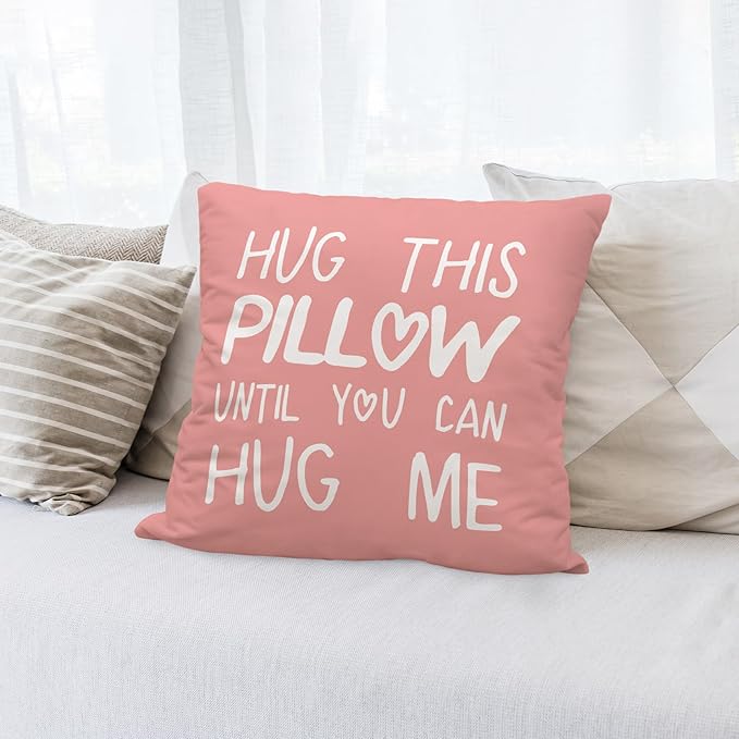 Sufamb Hug This Pillow Until You Can Hug Me Throw Pillow Covers Decor, 18'' x 18'' Pillow case, Boyfriend Girlfriend Birthday Gifts，Long Distance Relationships Gifts， Valentine's Day Gifts (Pink)