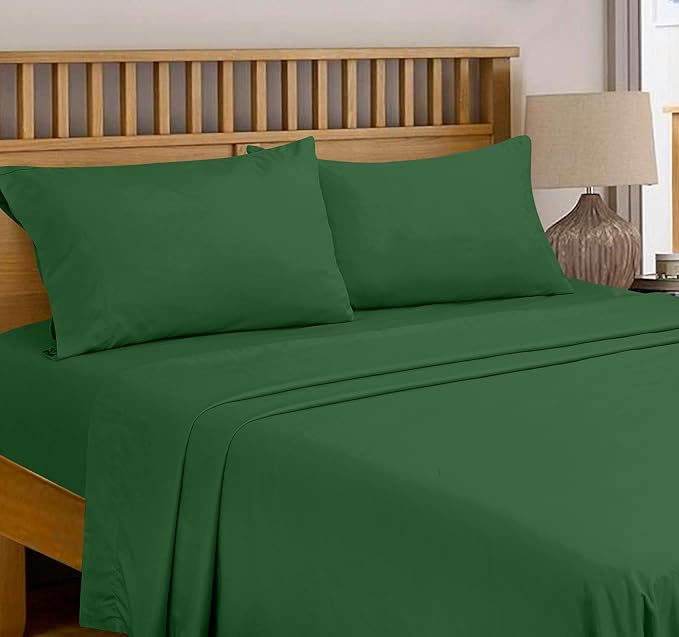 Royale Linens 300 Thread Count 100% Long Staple Combed Cotton Flat Sheet - Super Soft - Top Sheets -Full Flat Sheet Sold Separately - Breathable, Cool & Crisp Percale Sheets Only (Full, Hunter Green)