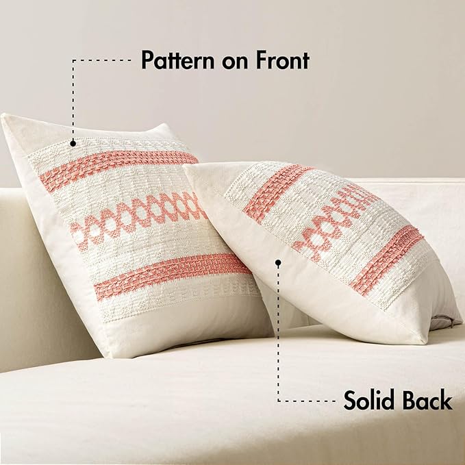 MIULEE Set of 2 Coral Red Boho Decorative Lumbar Pillow Covers 12x20 Inch Farmhouse Rustic Couch Throw Pillows Modern Summer Cushion Covers Retro Cute Macrame Woven Home Decor for Bed Sofa Chair