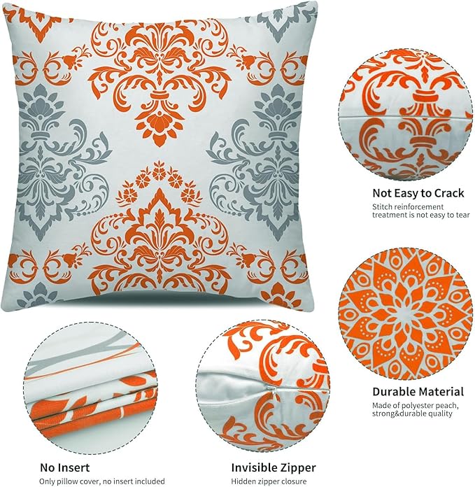 Decorative Throw Pillow Covers 20x20 inch Set of 4,Orange and White Modern Simple Square Pillow Case Cushion Cover for Sofa Couch Farmhouse Outdoor Living Room