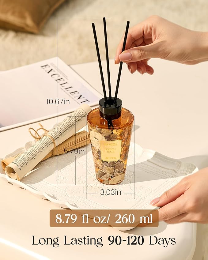 M&SENSE Neroli Noir Reed Diffuser Set - 8.79fl oz Home Freshner Fragrance Non-Toxic Essential Oil Diffuser with Natural Sticks, Air Freshner Gifts for Bedroom Bathroom