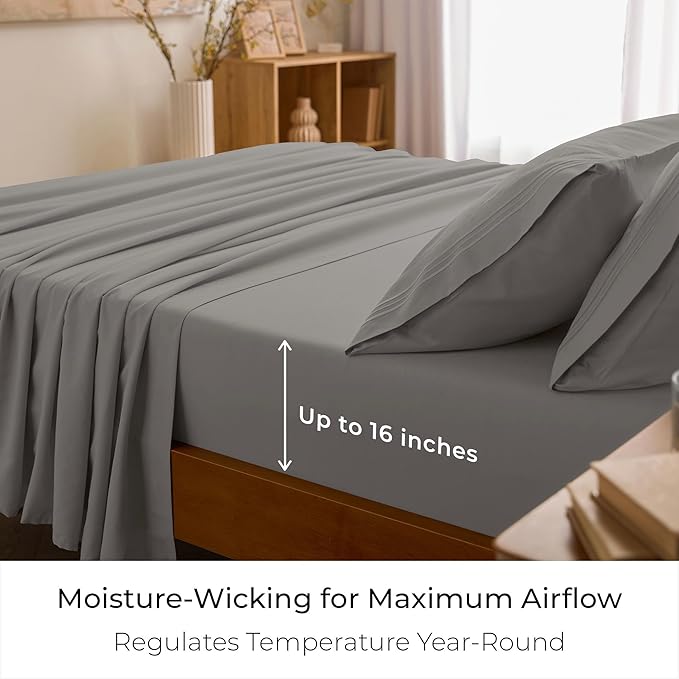 Mellanni King Sheets Set - 4 PC Iconic Collection Bedding - Hotel Luxury, Extra Soft, Cooling Bed Sheets - Wrinkle, Fade, Stain Resistant (King, Taupe)