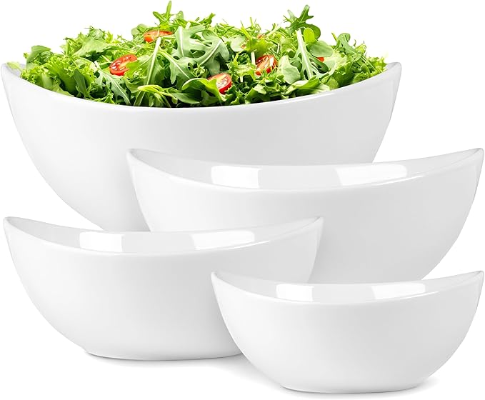 Home Beets White Ceramic Serving Bowls for Entertaining, 10-18-28-42 Ounce, Microwave, Oven & Dishwasher Safe, Large Serving Dishes, Prep Salad Bowls for Pasta, Parties, Catering, Set of 4