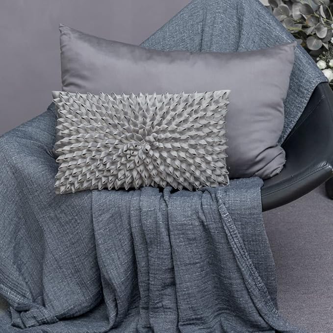 KINGROSE 3D Flower Home Decorative Accent Throw Pillow Case Artistic Cushion Cover for Sofa Couch Chair 12 x 20 Inches Velvet Light Grey