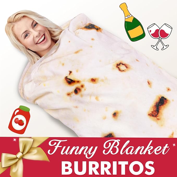 Jorbest Burrito Tortilla Throw Blanket Birthday Gifts for Women Men Teen Boys Girls, Novelty Tortilla Food Blanket Funny Gifts for Adult Kids, 285 GSM Soft Flannel Taco Blanket (Yellow, 60 inches)