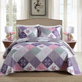 Homcosan Quilt Bedspreads Sets King Size (98x106 inches), Reversible Purple Floral Patchwork Patterns, Lightweight Coverlet for All Season, 3-Piece Bedding (1 Quilt + 2 Pillow Shams)