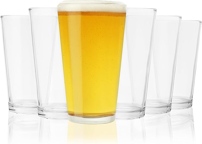 TRUE Pint Beer Glasses, Professional Grade Beer Pint Glasses, Multi Purpose Tumblers, Juice Water Cups, Kitchen Glassware, Home Bar, Set of 6, 16 oz