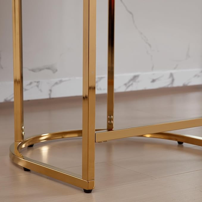 Modern Counter Height PU Leather Upholstered Bar Stools Set of 4, 24" Kitchen Counter Island Stools Bar Chairs with Gold Metal Frame, White