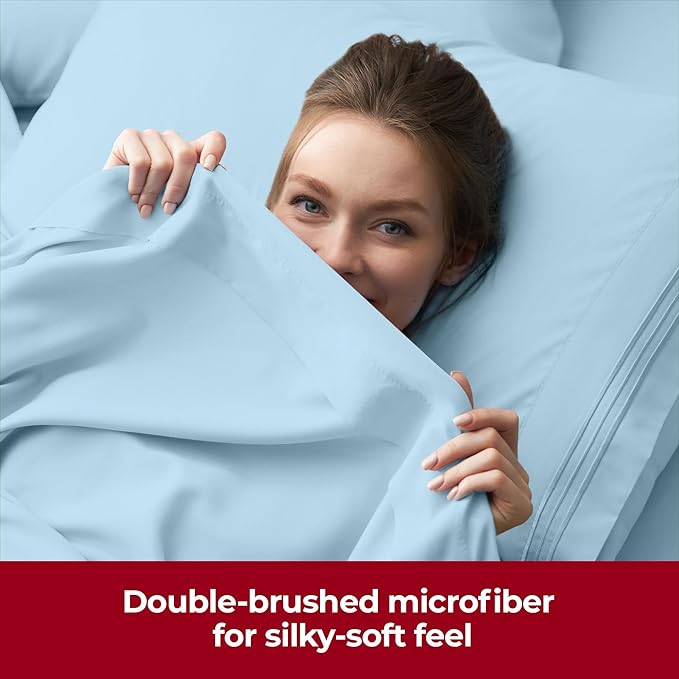 Mellanni Extra Deep Twin XL Sheets - 3 PC Iconic Collection Bedding - Hotel Luxury, Ultra Soft, Cooling Bed Sheets - Wrinkle, Fade, Stain Resistant (Twin Extra Long, Aqua)