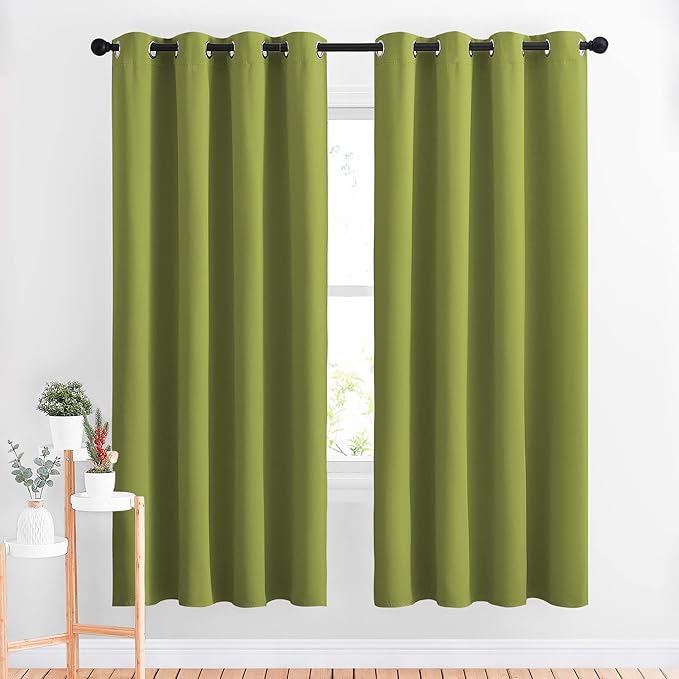 NICETOWN Room Darkening Curtain Panel Grommet - Home Decorations Thermal Insulated Solid Grommet Top Room Darkening Living Room Panels/Drapes for Gift (Fresh Green, 1 Pair, 46 x 72-Inch)