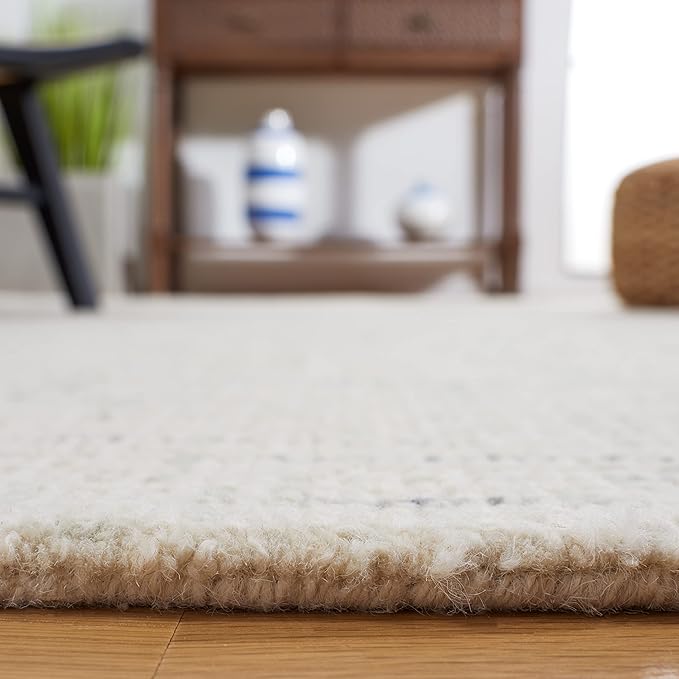 SAFAVIEH Abstract Collection Area Rug - 4' Square, Ivory & Light Grey, Handmade Wool, Ideal for High Traffic Areas in Living Room, Bedroom (ABT468K)