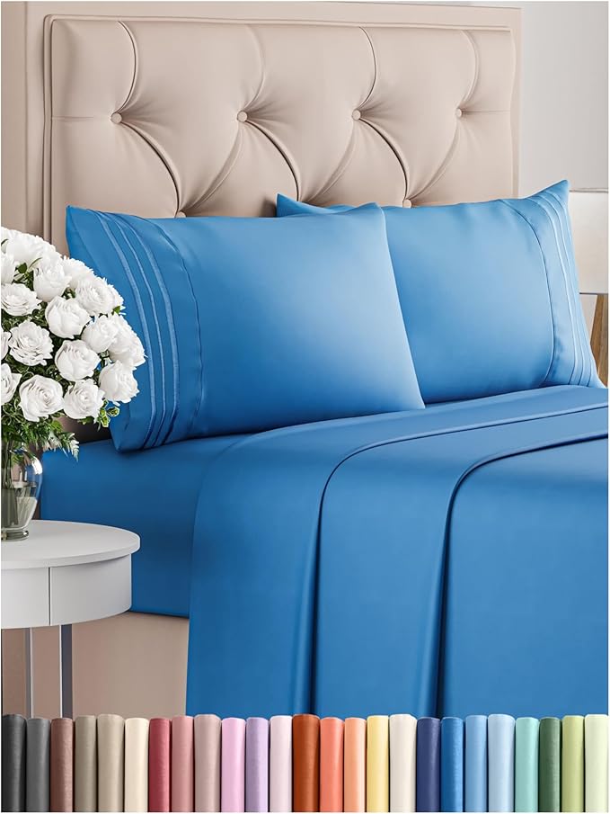 Queen Size 4 Piece Sheet Set - Comfy Breathable & Cooling Bed Sheets Set - Hotel Luxury Bedding for Women, Men, Kids, Teens, Boys & Girls - Deep Pockets, Soft and Wrinkle Free - Oeko-Tex - Royal Blue