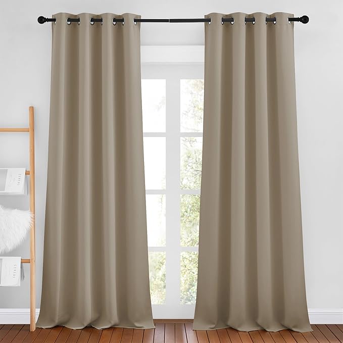 NICETOWN Taupe Blackout Curtains & Drapes - Thermal Insulated Grommet Blackout Light Blocking Room Darkening Window Treatments for Bedroom/Living Room (2 Panels, W46 x L90)