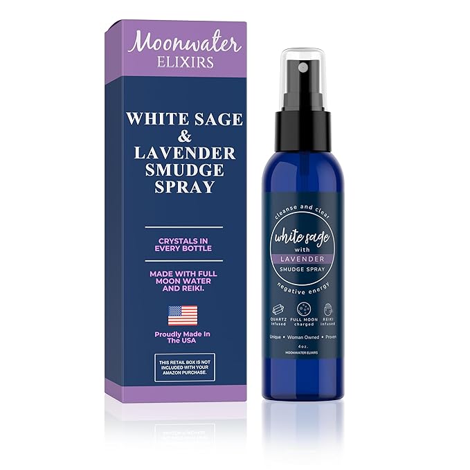 Lavender Sage Aromatherapy Spray for Spiritual Cleansing & Aura Protection, White Sage Lavender Spray - Cleansing Negative Energy & Protection, Clear Quartz Reiki Energized Aromatherapy Room Mist 4oz
