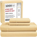 CHATEAU HOME COLLECTION 100% Cotton Sheets King Size - 1000 Thread Count Luxury Sateen Weave- 15" Deep Pocket King Sheet Set- Machine Washable Fade Restistant- Semolina