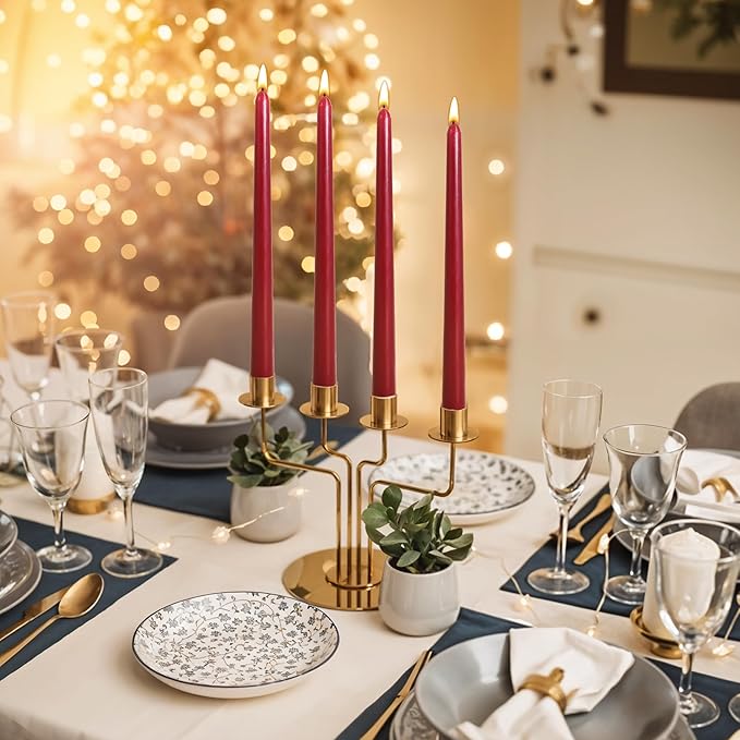 Viyffo Taper Candles 10 Inch – 12 Pack Wine, Dripless, Unscented, Smokeless – 8 Hour Burn – Tall Candlesticks for Wedding, Dinner, Holiday, Party, Home Decor