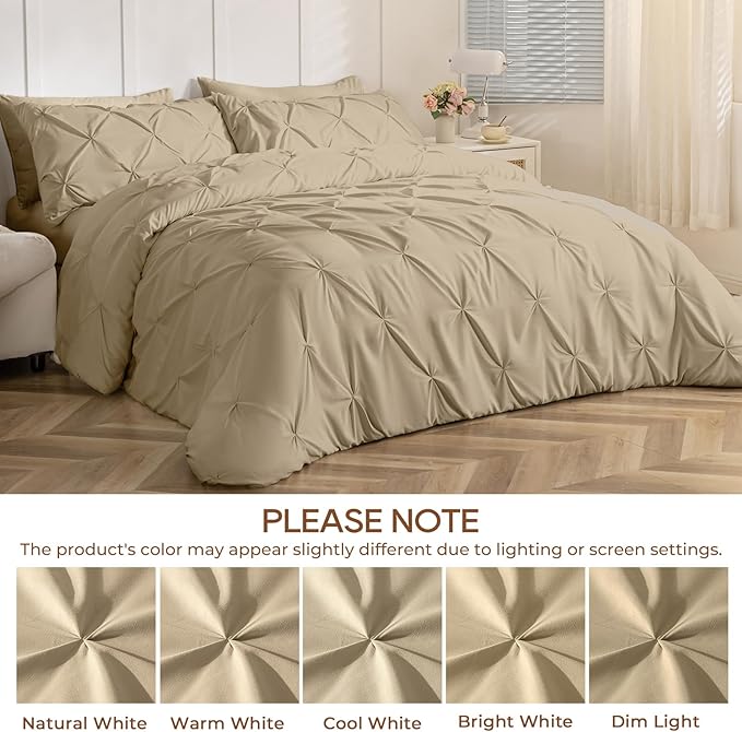 Sasttie Twin XL Comforter Set, 5-Piece Bed in a Bag, Pintuck Bedding Sets for All Season, Includes Comforter, Flat Sheet, Fitted Sheet, Pillowcase and Pillowsham, Dark Linen